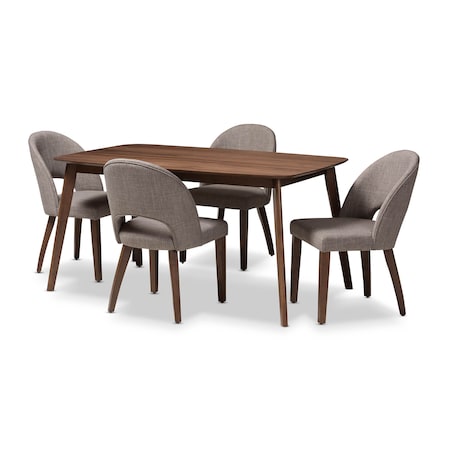 Baxton Studio Wesley Light Grey Upholstered Walnut Finished Wood 5-Piece Dining Set 144-7945-7946